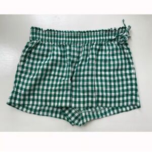 J.Crew Lined Green & White Checked Linen Pull-on Shorts, XS
